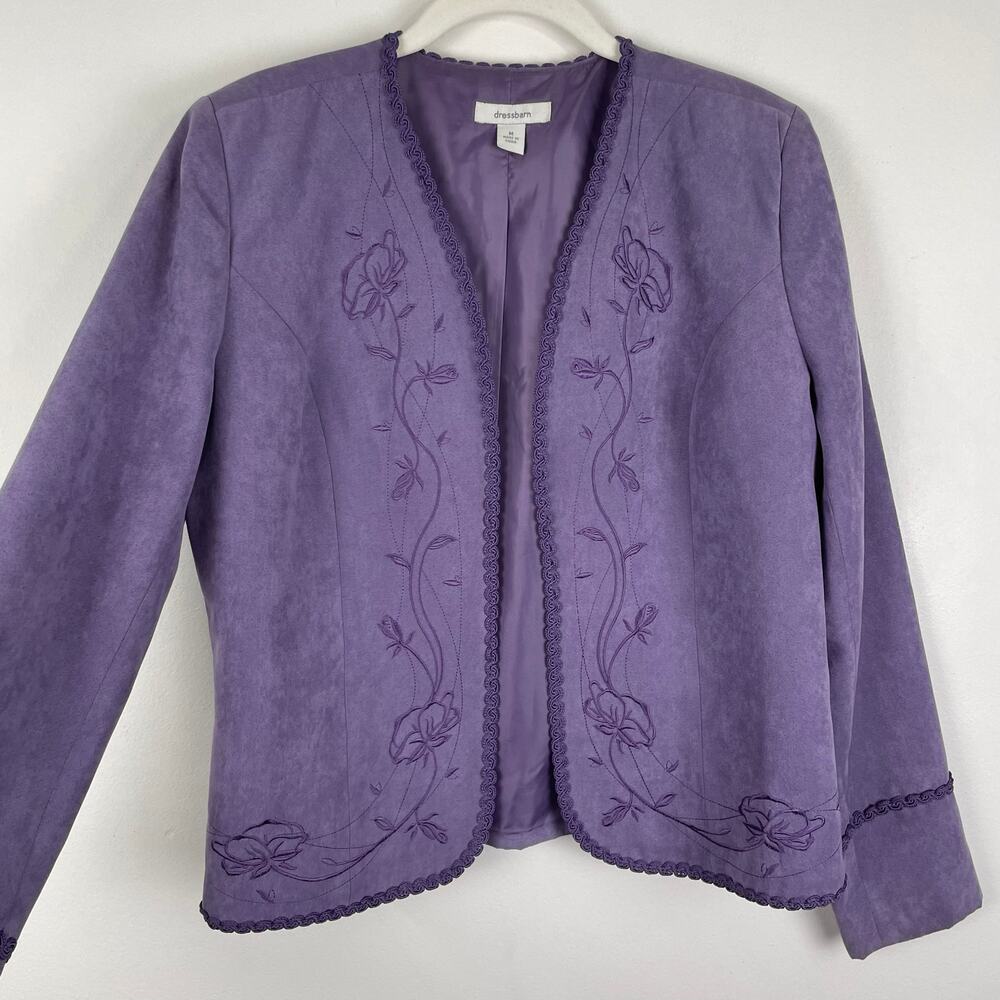 y2k Purple Floral Embroidered Faux Suede Jacket Womens M Feminine Cottagecore - Picture 15 of 16